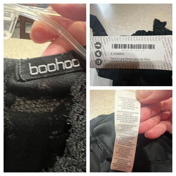 Boohoo lace Top  Low  Scalloped V Jumpsuit Black Sz 12 NWT - Picture 4 of 7